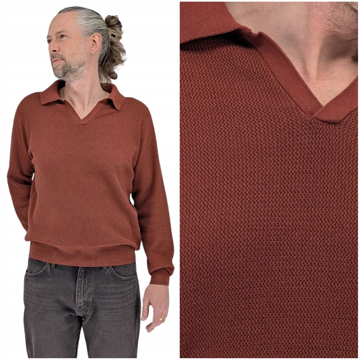 Wrangler Polo Sweater hnědý pánský bavlněný svetr s límcem M