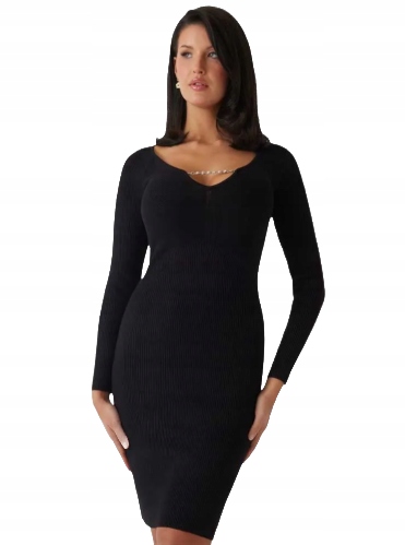 Guess Černá Šaty S Dlouhým Rukávem A Bižuterním Páskem S 2DB