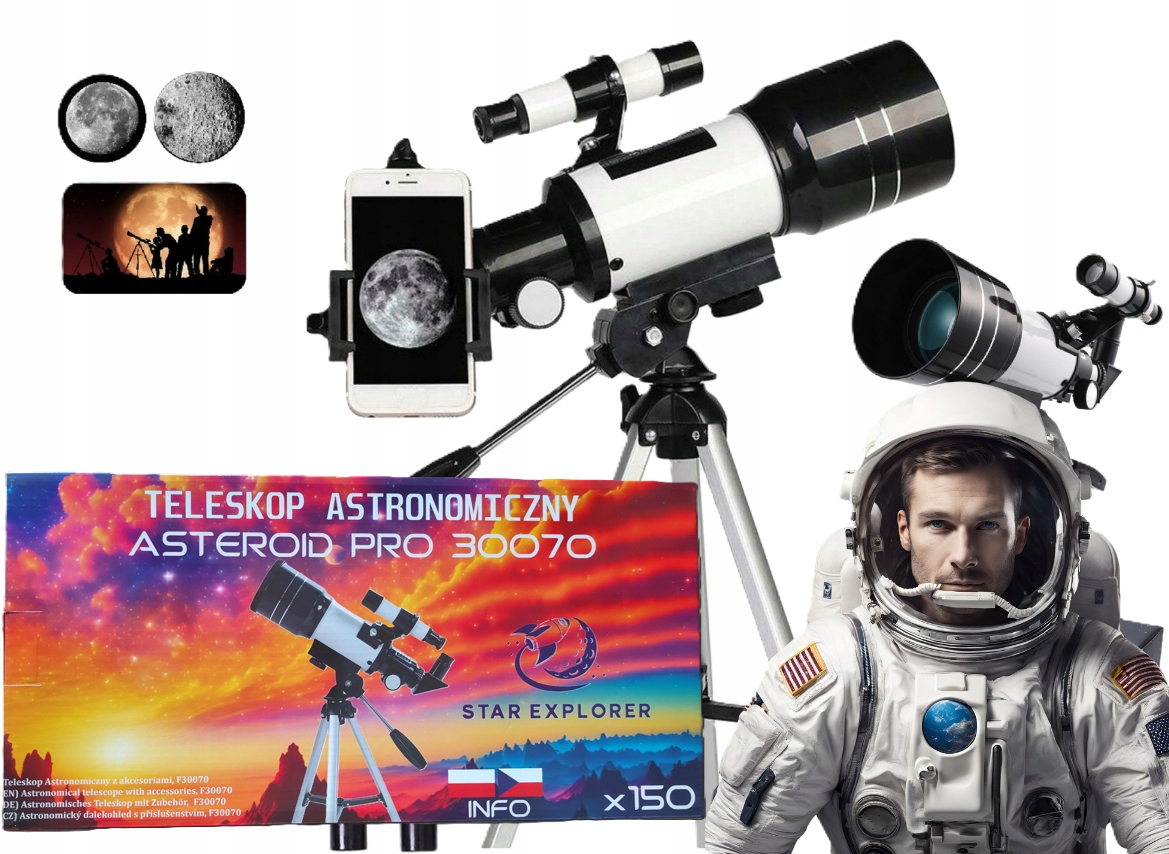 Teleskop astronomiczny F30070M wersja 2025 300mm x150 Kolorowy box