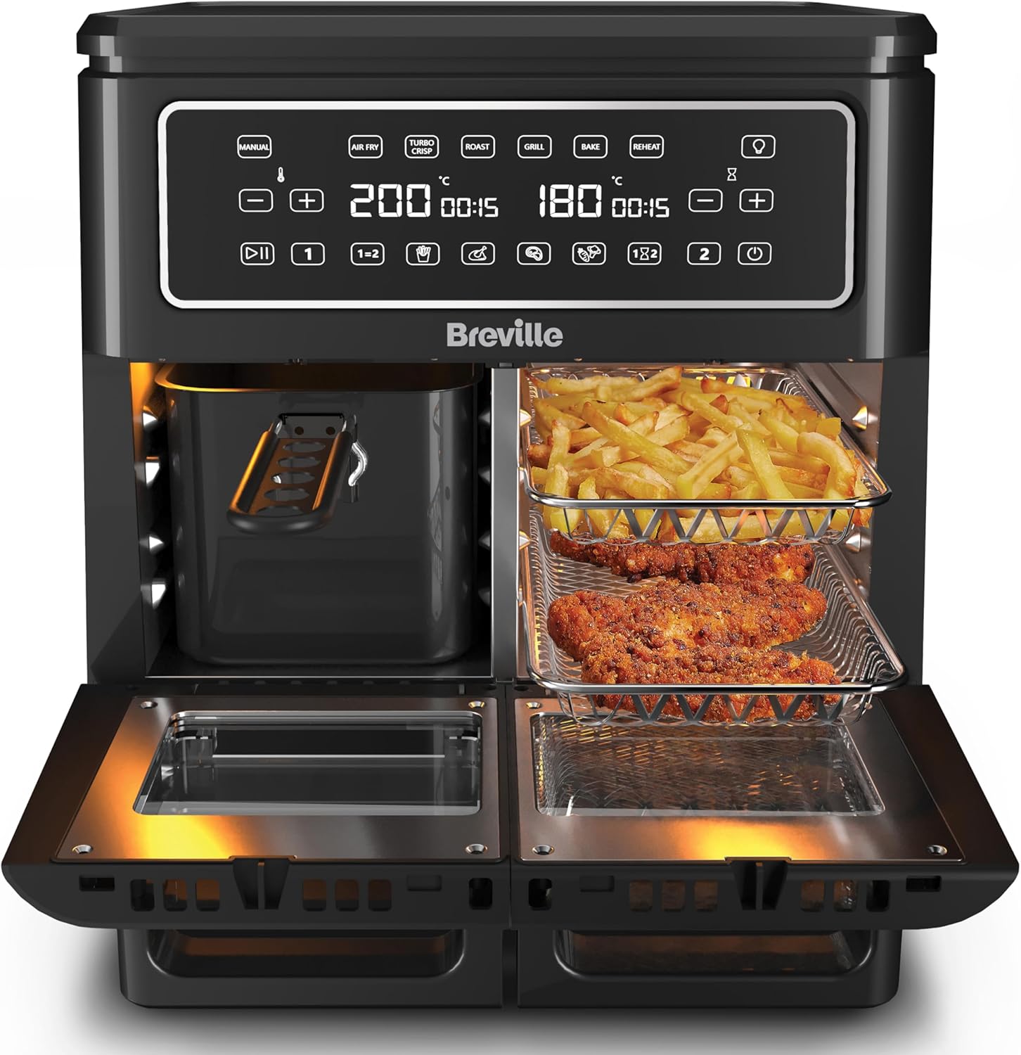 Duża Frytkownica Beztłuszczowa Air Fryer Frytownica Dwukomorowa Breville11L
