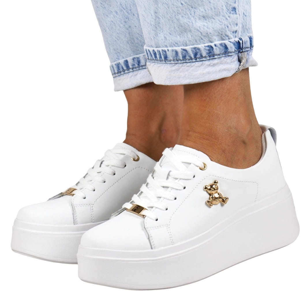 Dámské Polobotky Tenisky Kožené S Tlustou Podrážkou Bílé 38