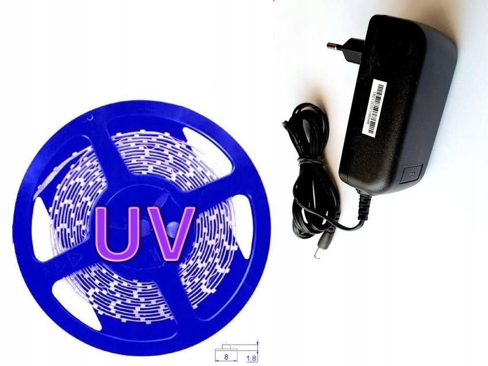 Set Led pásek 300 Hq Premium Uv Ultrafialový 5m 12V 24W Napájecí Zdroj Komplet