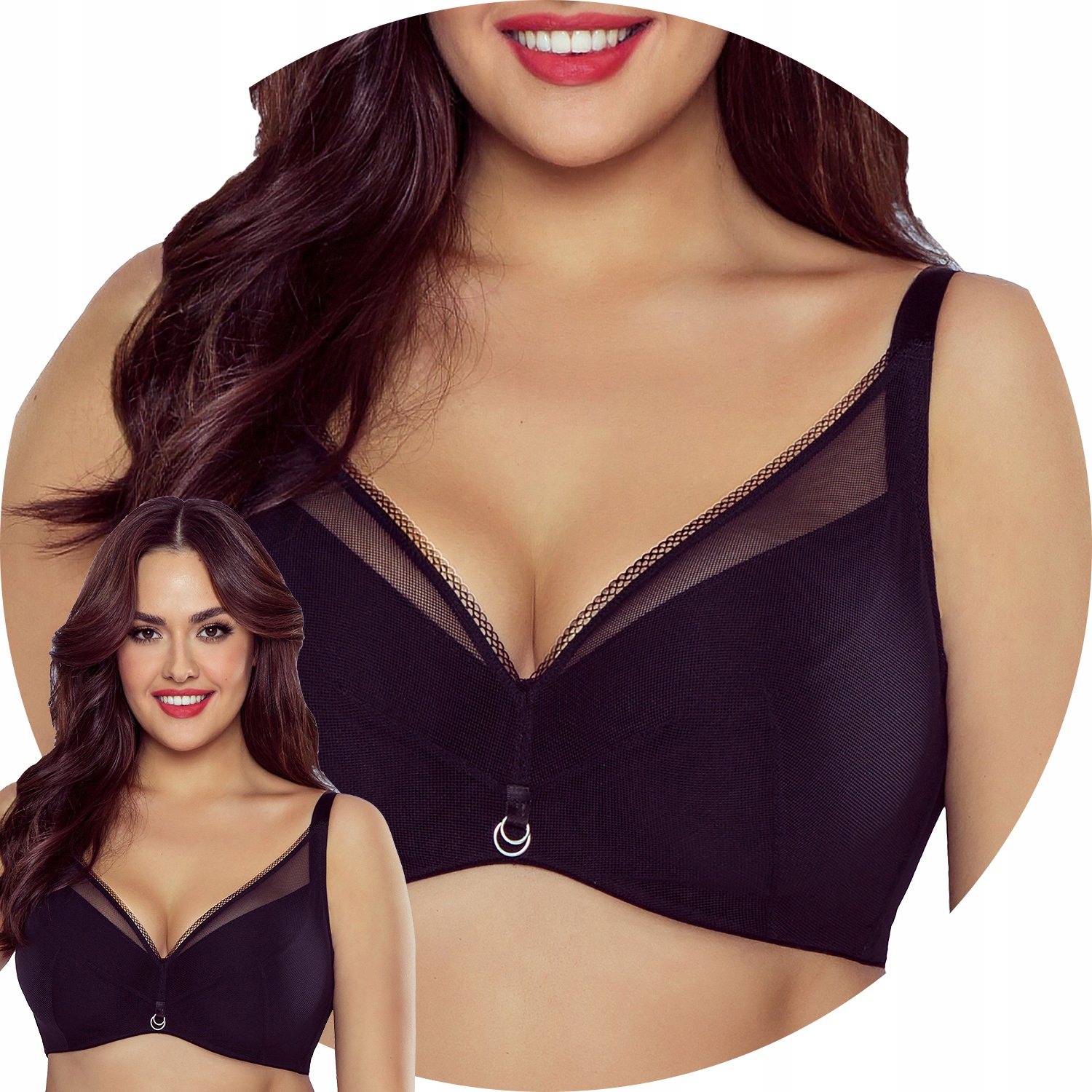 Vivisence 1076 tiul gładkie miseczki czarny 80G Biustonosz soft Miękki