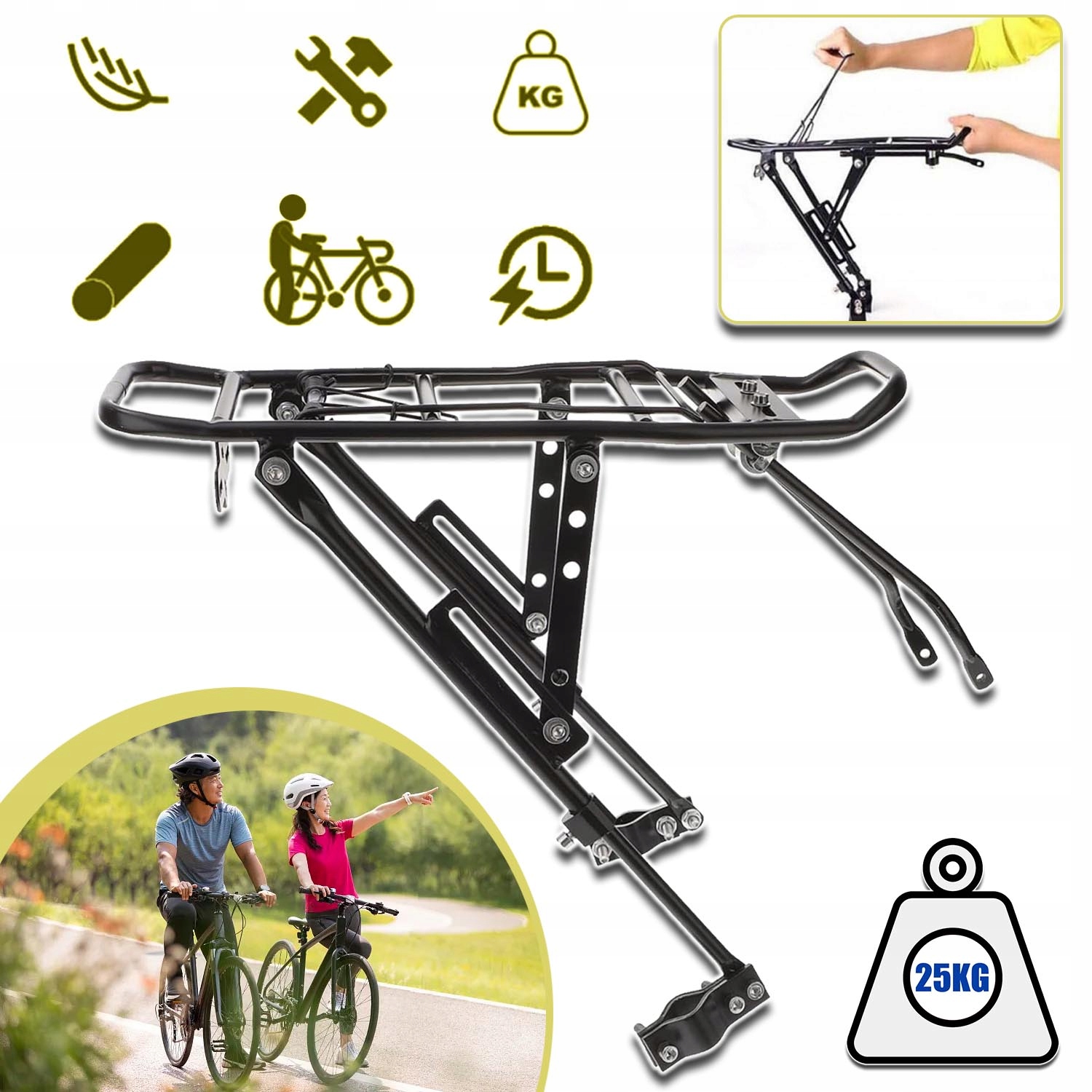 Regulowana Bagażnik Rowerowy, Pojemność 25KG, Aluminiowy Bagażnik Na Tylne