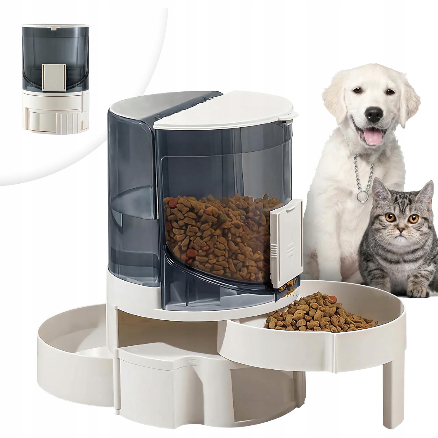 Levně Automatický krmítko Výdejník Vody a krmivo Pro Kočky a psy 2 v 1, dávkovač Dávkovač