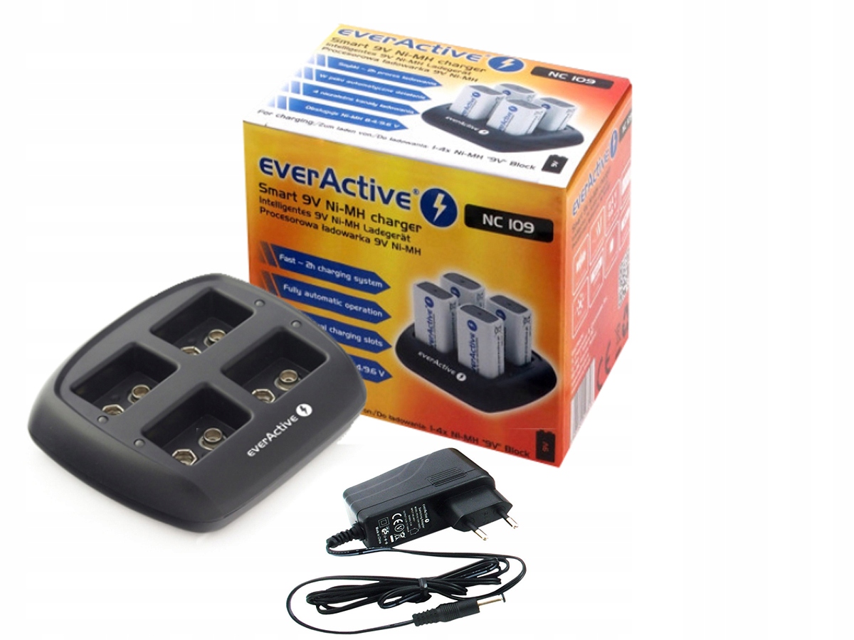 

Ładowarka Everactive NC109 na akumulatorki 9V 6F22