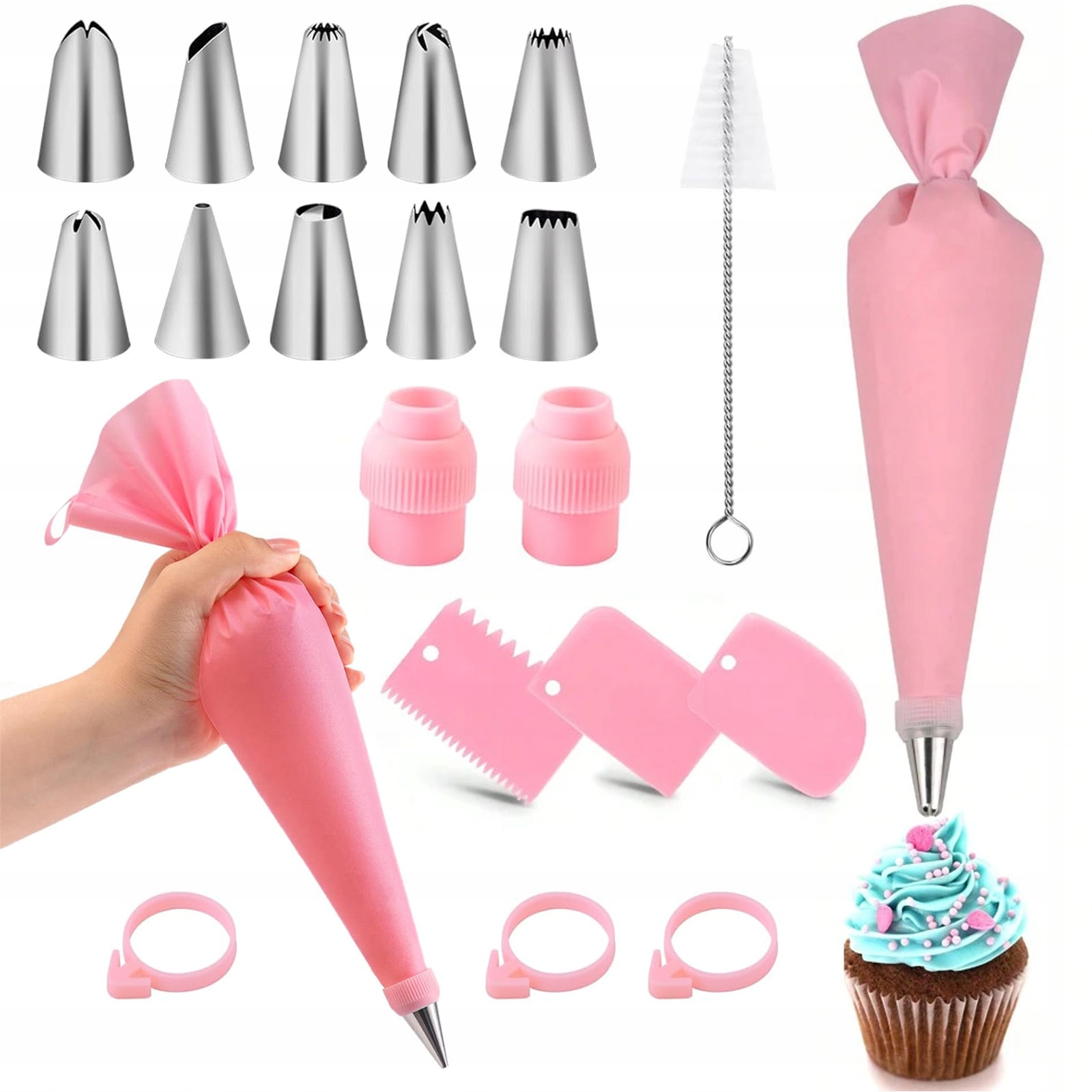 40x Cukrářských Sáčků 2x Silikonový Zdobič Dortů 10 Ks Cukrářských Špiček