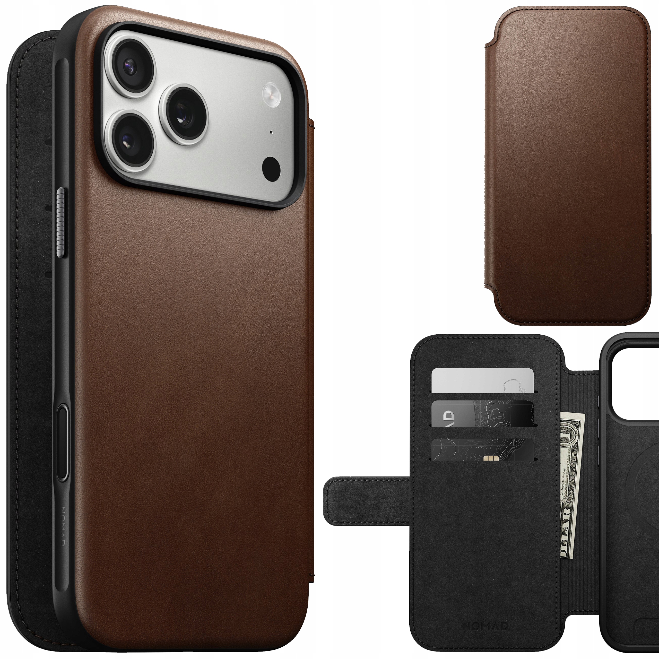 Nomad Modern Leather Folio Pouzdro s MagSafe pro iPhone 17 Pro Max