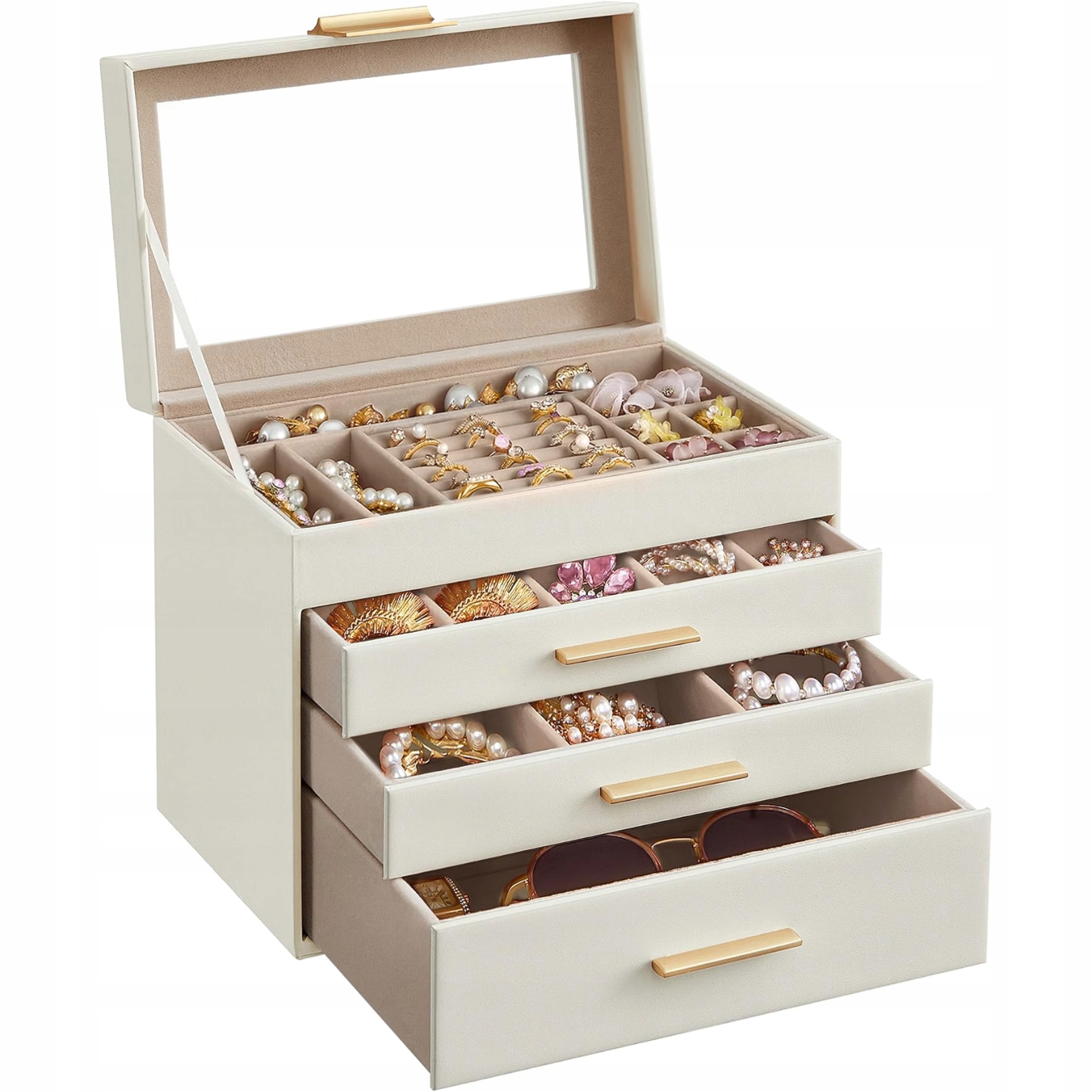 Organizér na šperky Bílý Kufřík 4 úrovně 3 zásuvky 15,3x25,1x21,5 cm