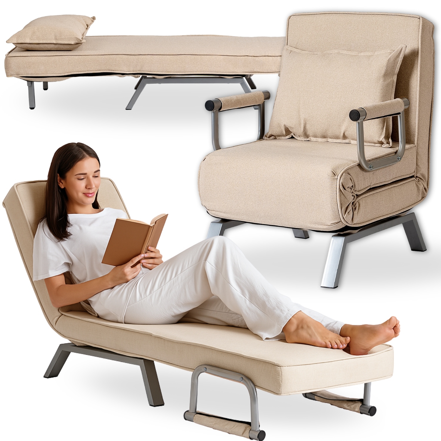 Béžové rozkládací křeslo Sedačka do obývacího pokoje Postel Bart