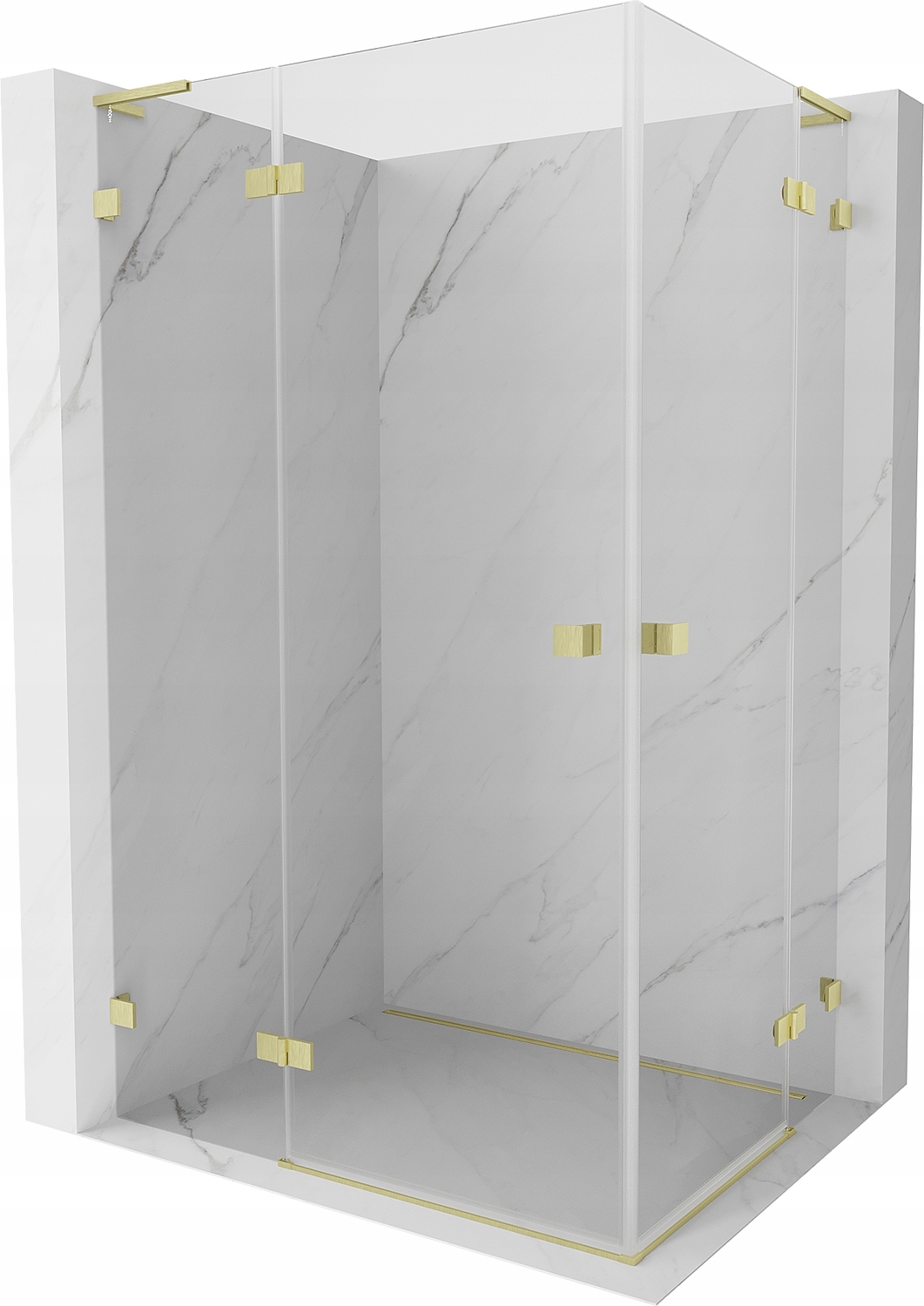 Sprchový kout Mexen Lunar L 100x90 cm zlato kartáčovaný, otevírací