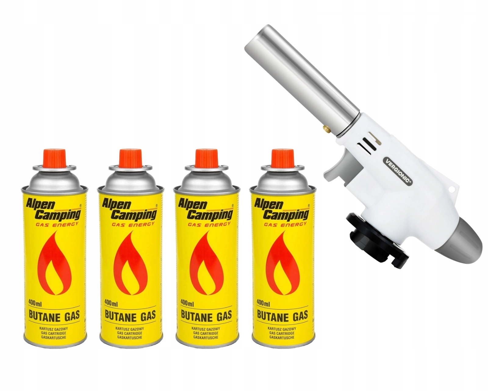 Zestaw Kartusz Gazowy 400 ML Butan 4 Sztuki Palnik Flame Gun