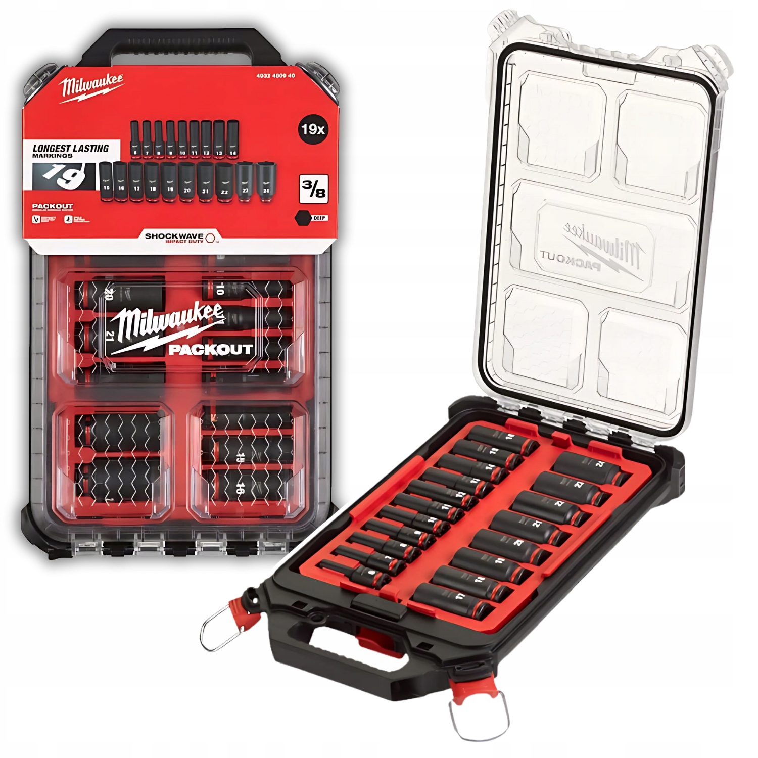 Zestaw nasadek udarowych Milwaukee 3/8" 19 szt komplet walizka 4932480946