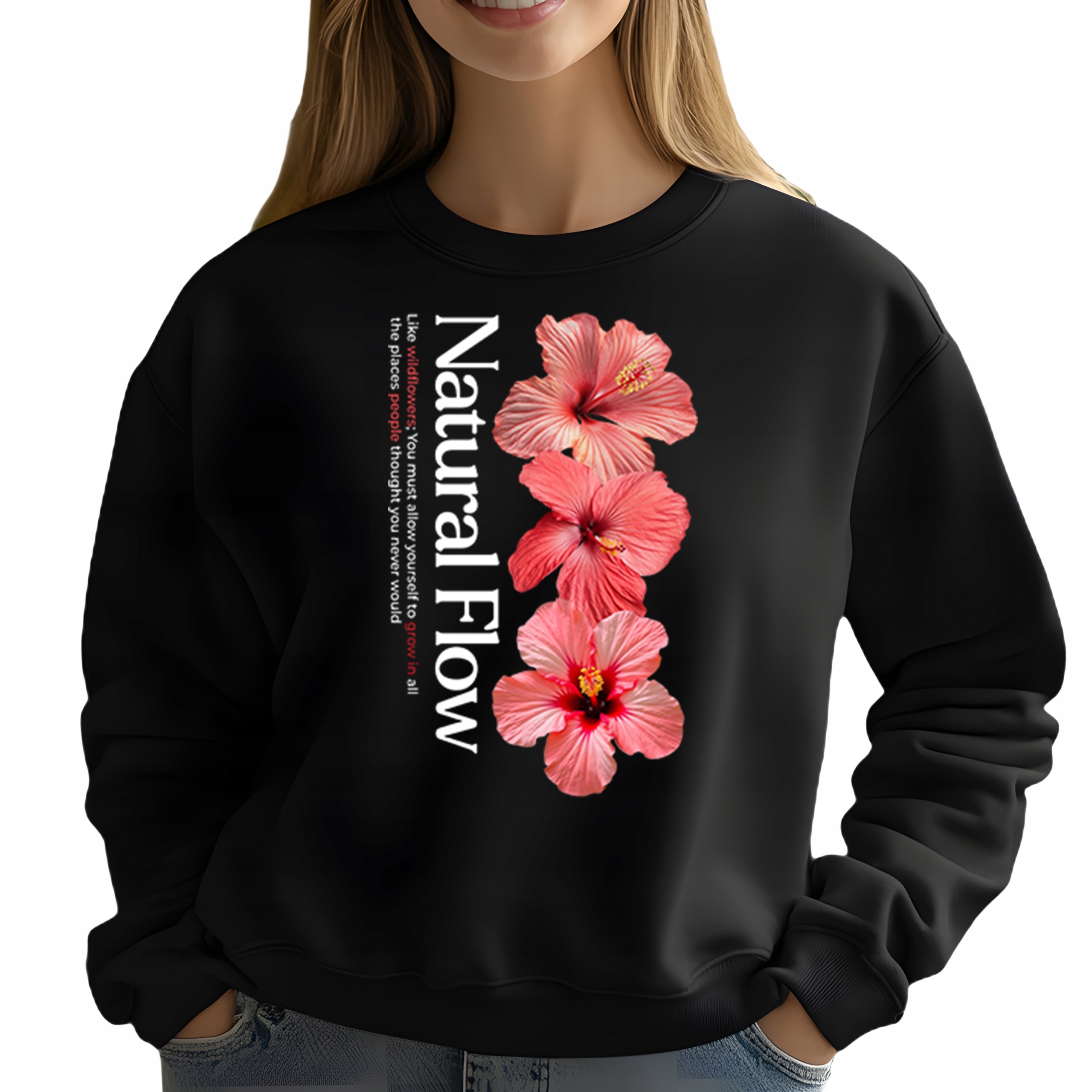 Mikina Bez Kapuce Černá Bavlněná Módní Elegantní Natural Flow L