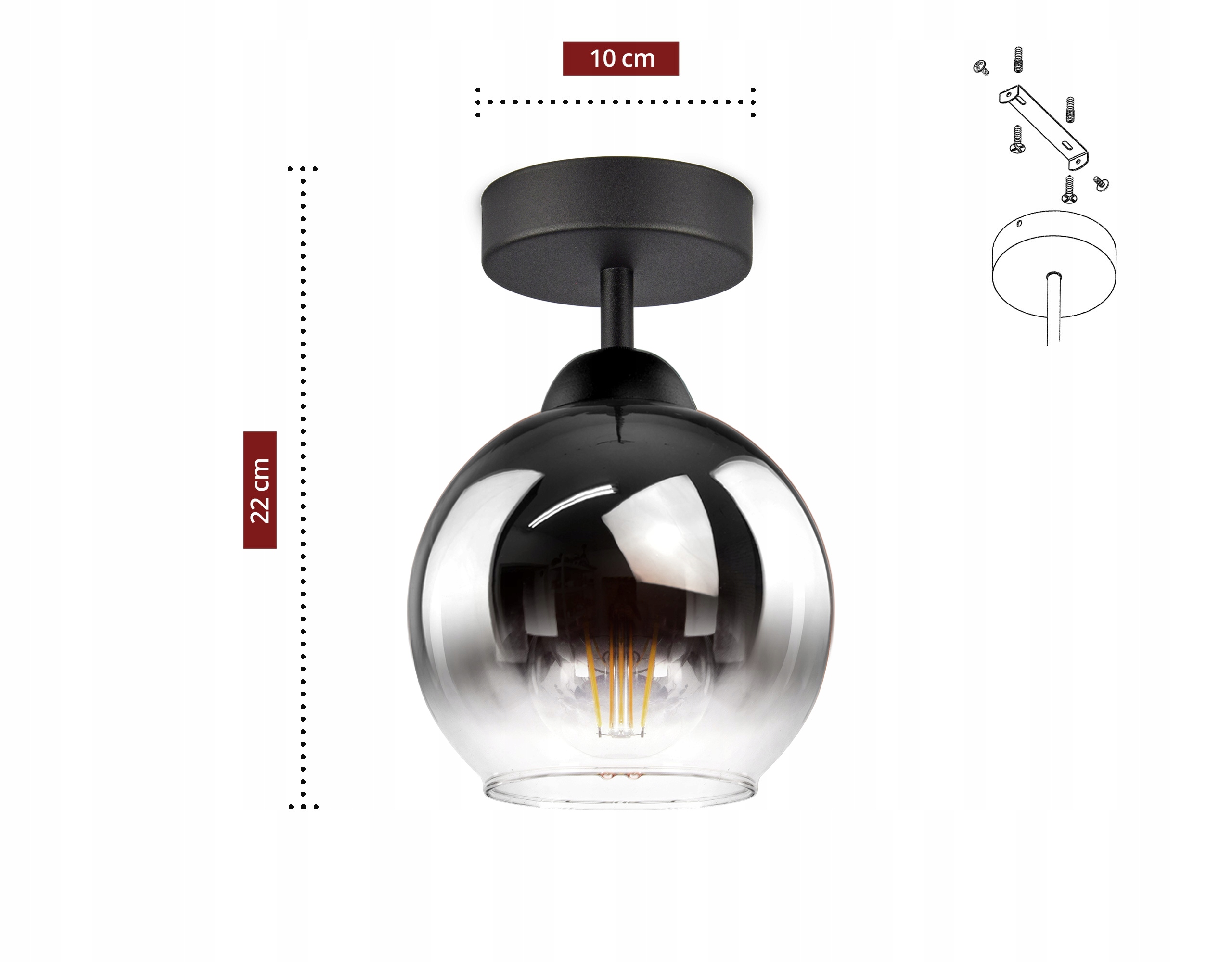 Lampa Plafon Żyrandol Kula Grafit Transparent LED Marka inna