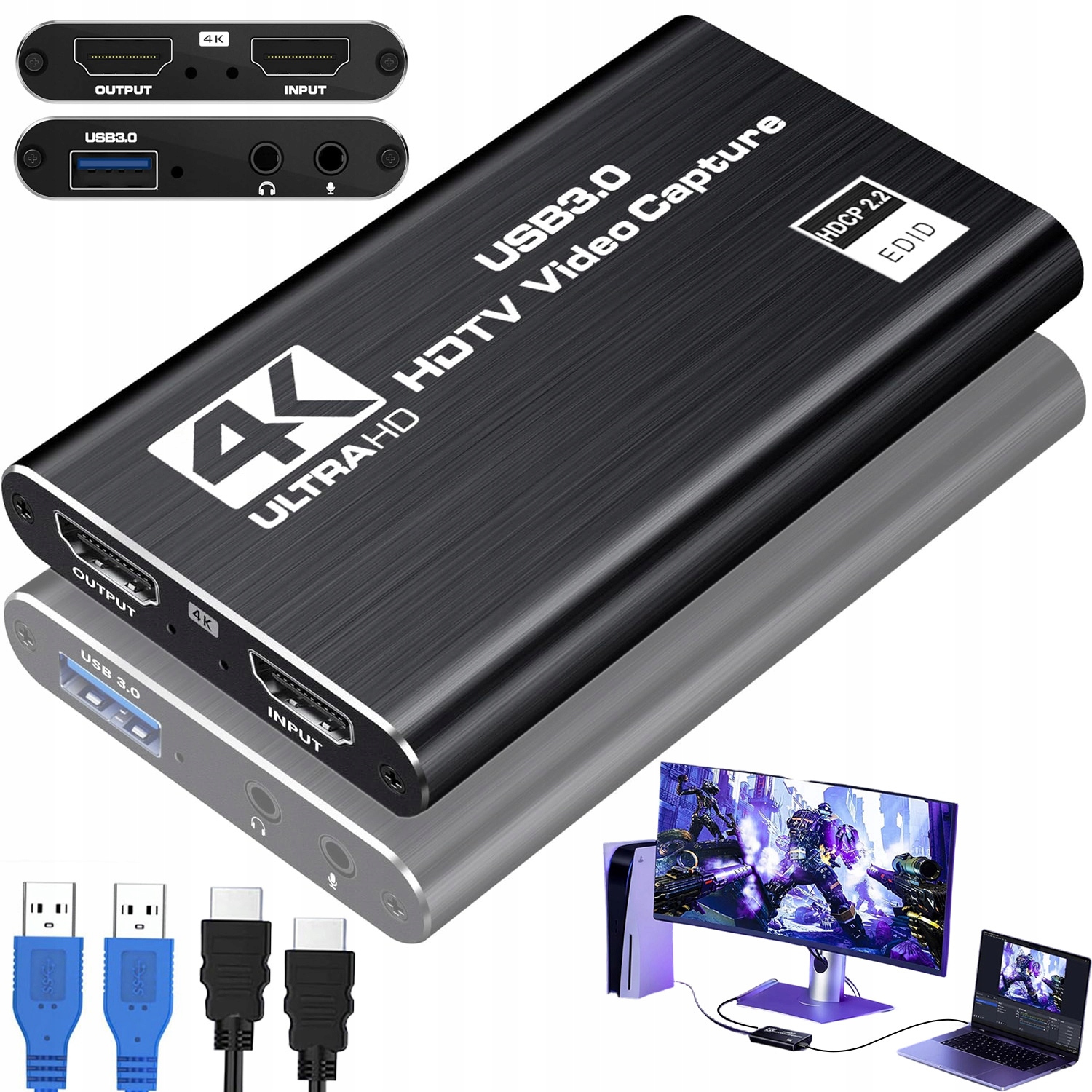 CAPTURE CARD HDMI USB 3.0 1080P 4K KOMPATYBILNA WINDOWS MAC STREAMING