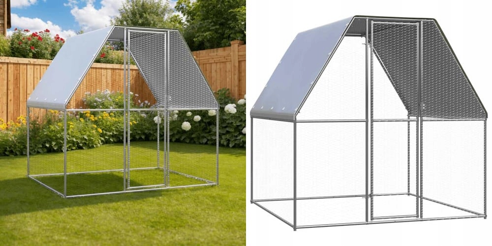 Levně Stříbrno-šedá klec pro kuřata, 2 x 2 x 2 m, ocel