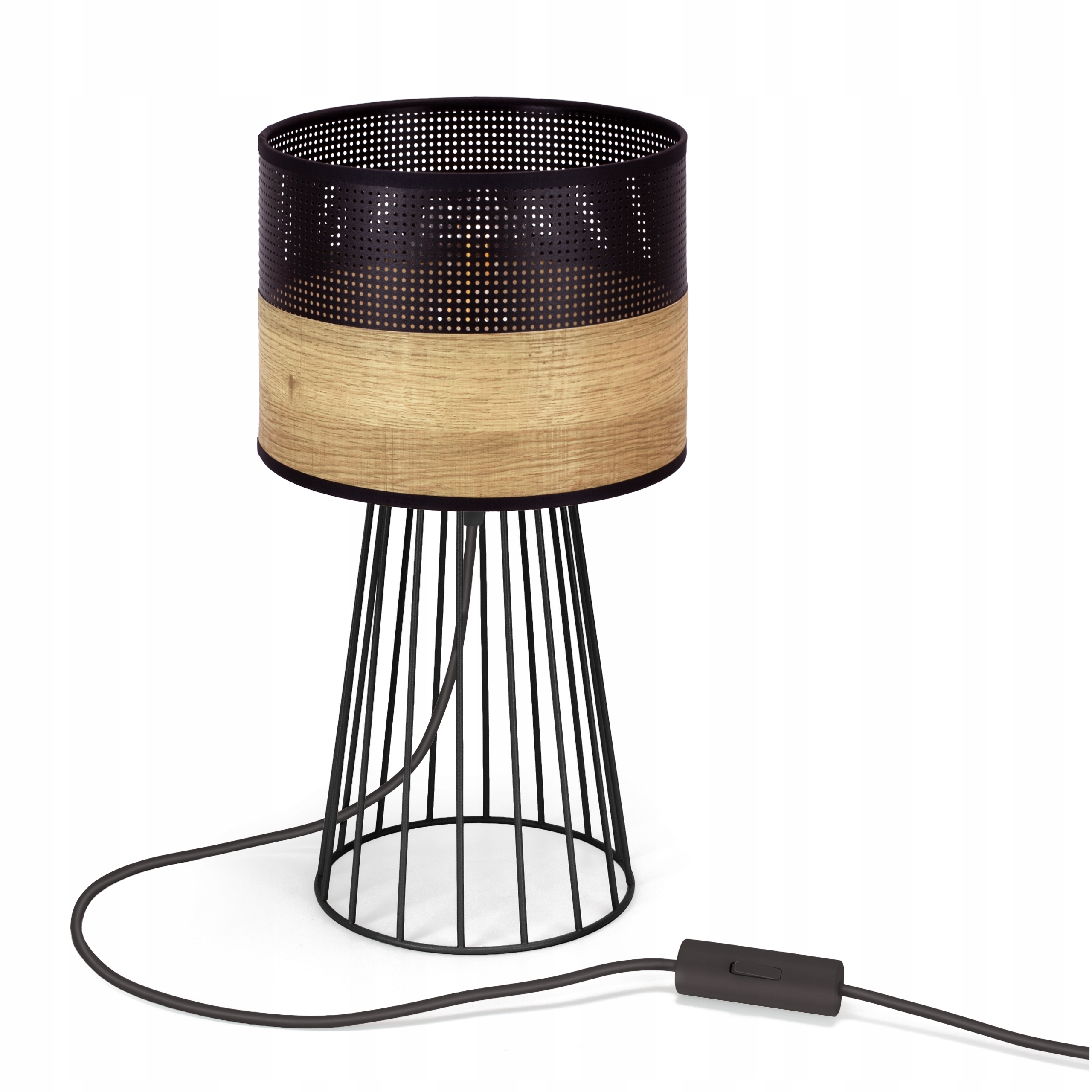 Noční Lampa Stolní Loft Dřevo Dýha Černá E27 Drátěná