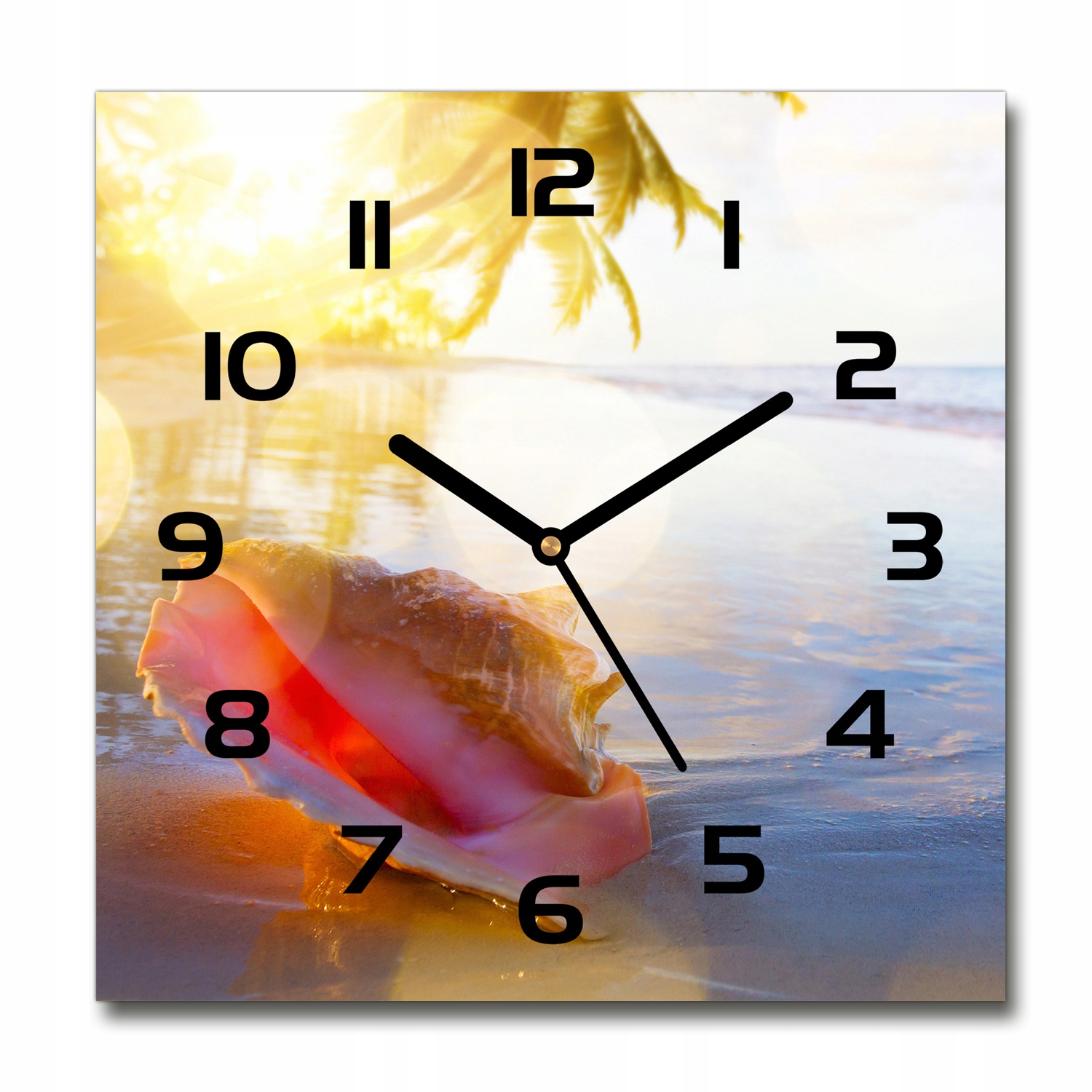 

Zegar szklany kwadratowy Muszla na plaży 30x30 cm