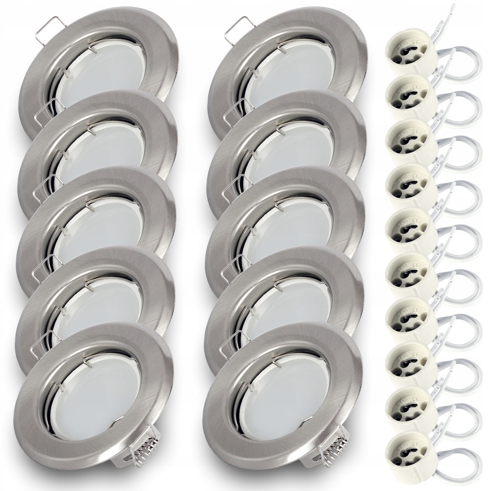 Oprawa OCZKO LED stałe satyna inox wpust + żarówka LED GU10 7W neutralna