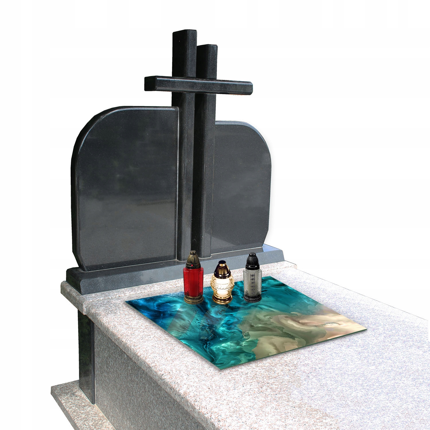 Podstawka pod ZNICZE Kwiaty szkło hartowane na CMENTARZ POMNIK 60x52cm Długość 52 cm