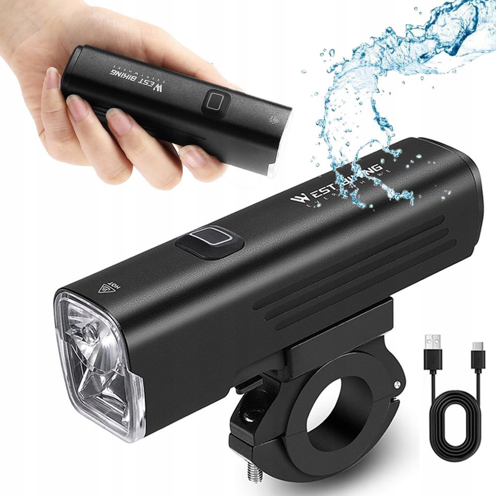 Led Přední Cyklistická Lampa Výkonná Usb 1000 LM na kolo Koloběžku Černá