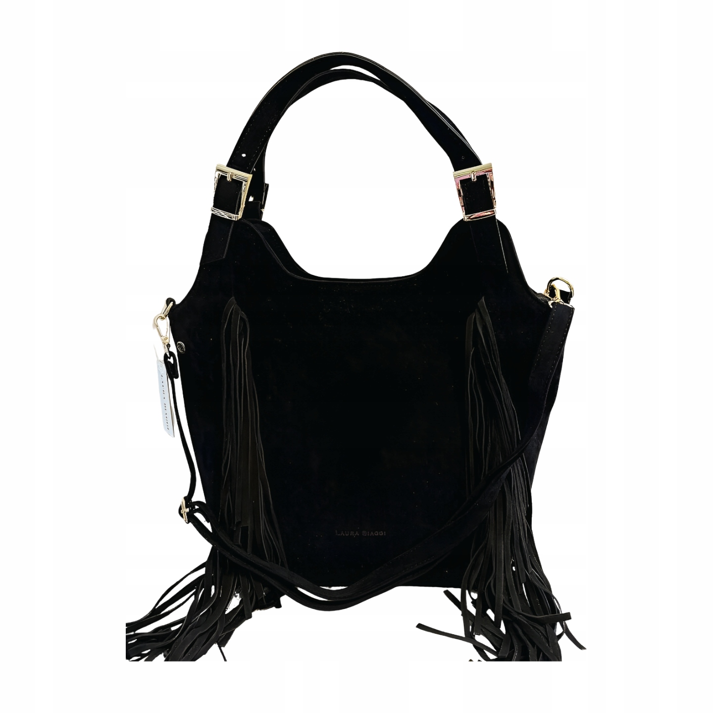 Laura Biaggi taška shopper černá s třásněmi ekosemiš