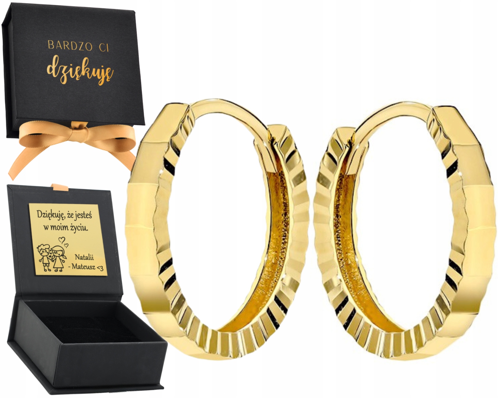 Zlaté Náušnice Kolka Male zdobené diamantováním Mieniace Sie 585