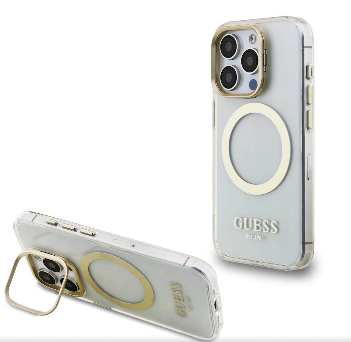Etui Guess IML Gold Outline z ramką do aparatu iPhone'a 15 Pro, przezroczys