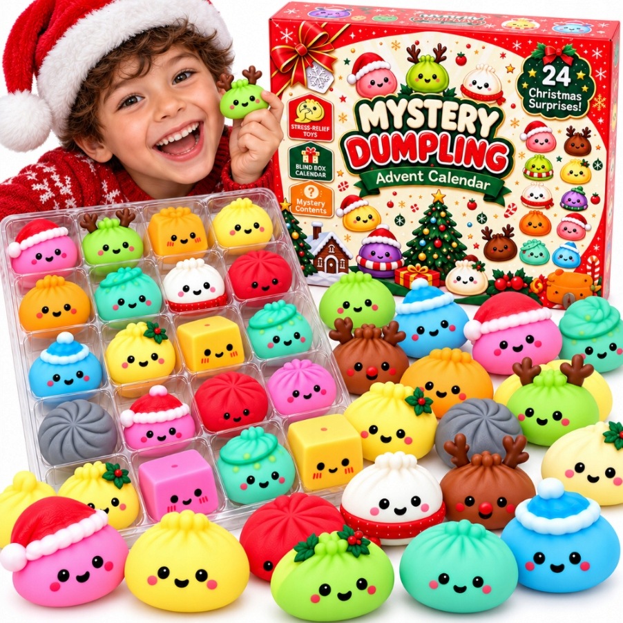Kalendář s 24 knedlíky Squishy pro adventu, hračky se otevírají každý den