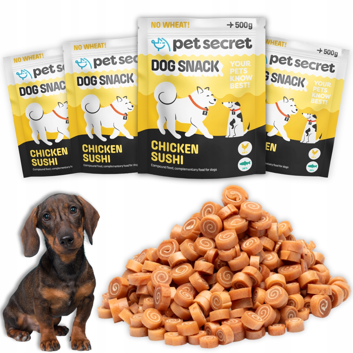 Pochoutky pro psa 4x500g Kuřecí rolky Bezobilné Mini sushi Pet Secret