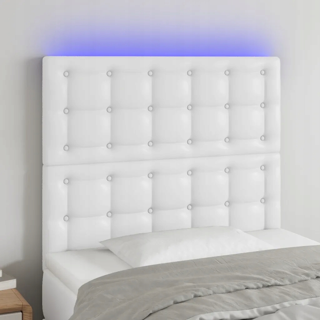 Čelo postele s Led bílé 80x5x118/128 cm umělá kůže Bílá 3122497