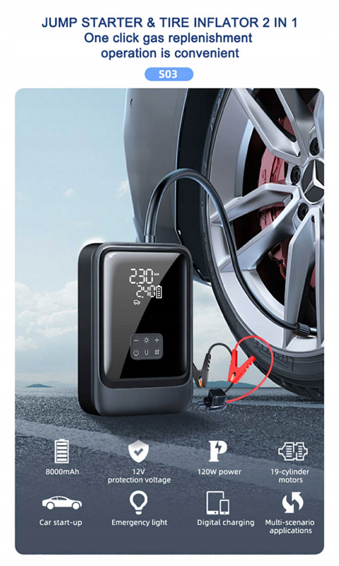 Elektrická Pumpa Powerbanka 8000 mAh Štartovací Booster