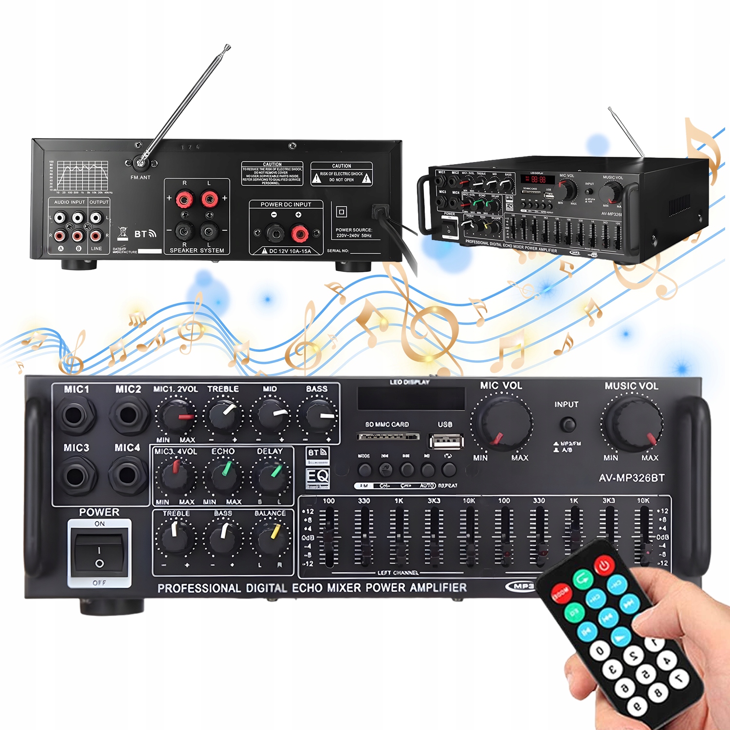 Amplituner Stereo Zesilovač Bluetooth Usb Rádio 1200W Dálkové Ovládání
