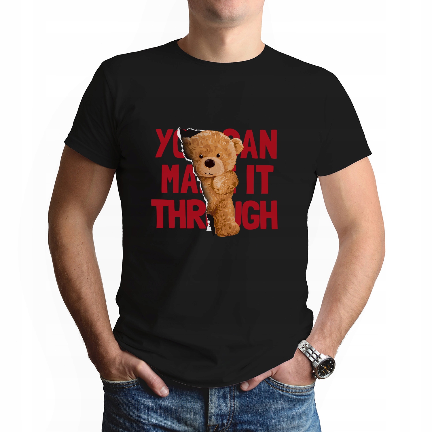 

Męski Podkoszulek Koszulka Czarna M Teddy Bear 01