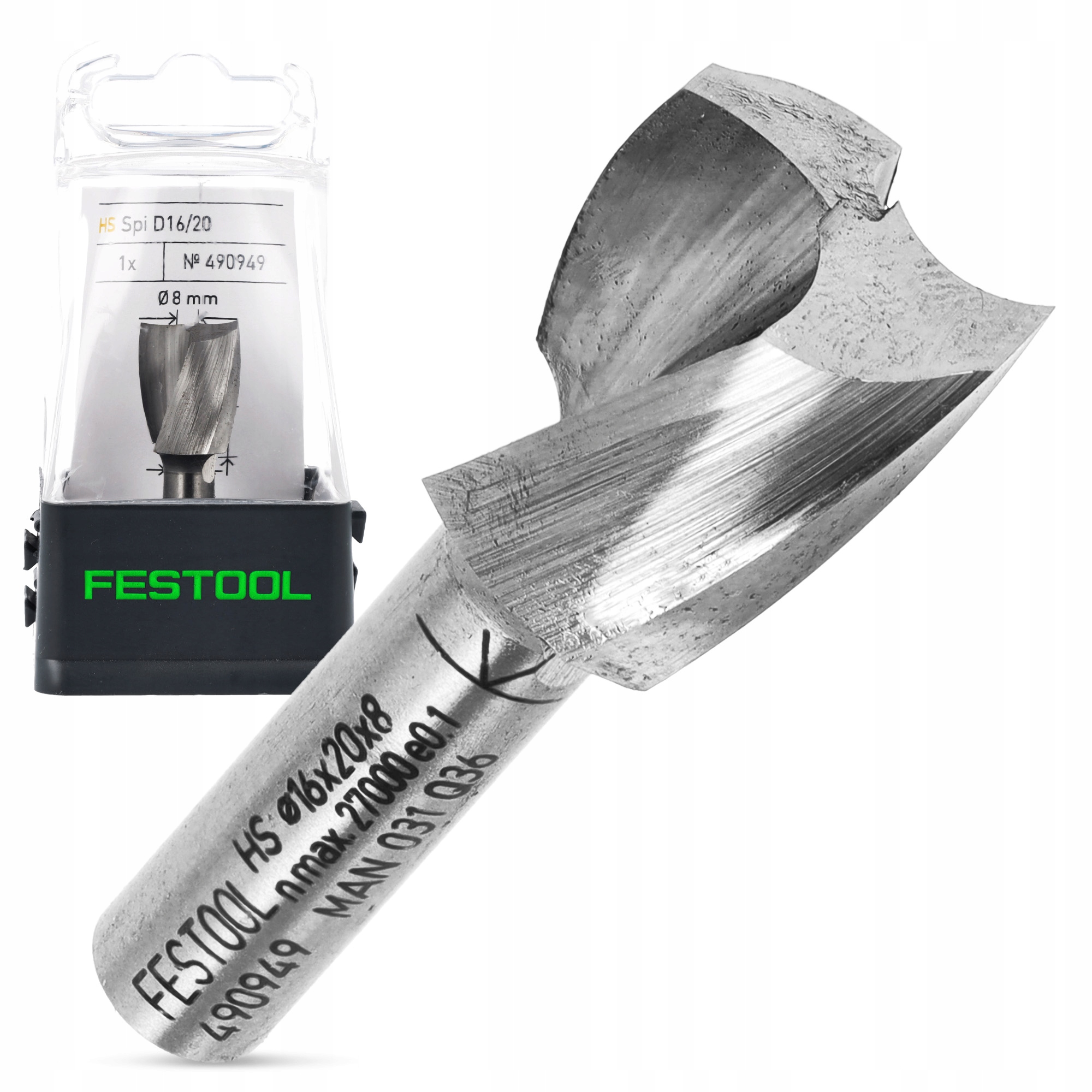 Frez Do Wpustów Frezarki OF1010 2200 Festool Hw Hs Spi S8 D16/20 Spiralny