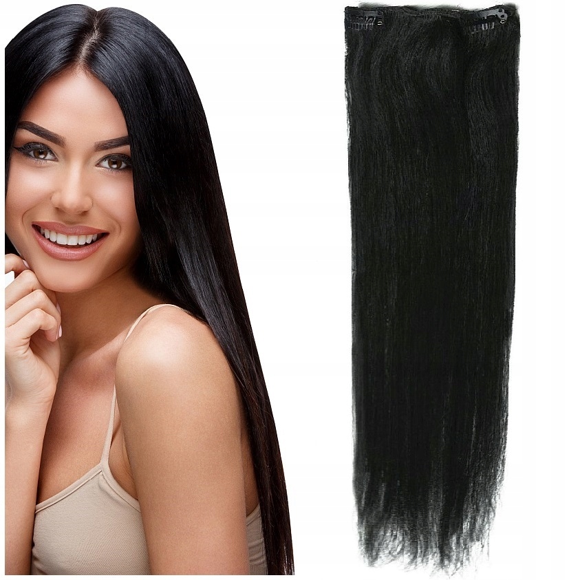 Clip-in Příčesek Do Vlasů 100% Přírodní Páska Dopinka 40 CM černá 1