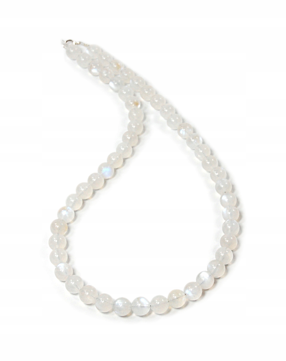 Přírodní náhrdelník Měsíční Kámen s hladkými kuličkami 8 mm, zapínání stříbro 925