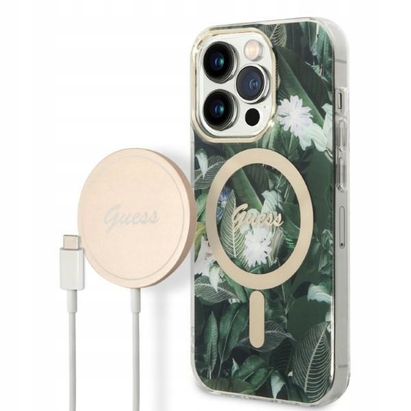 Zestaw Guess GUBPP14XHJEACSA Case+ Charger iPhone 14 Pro Max 6,7" zielony/g
