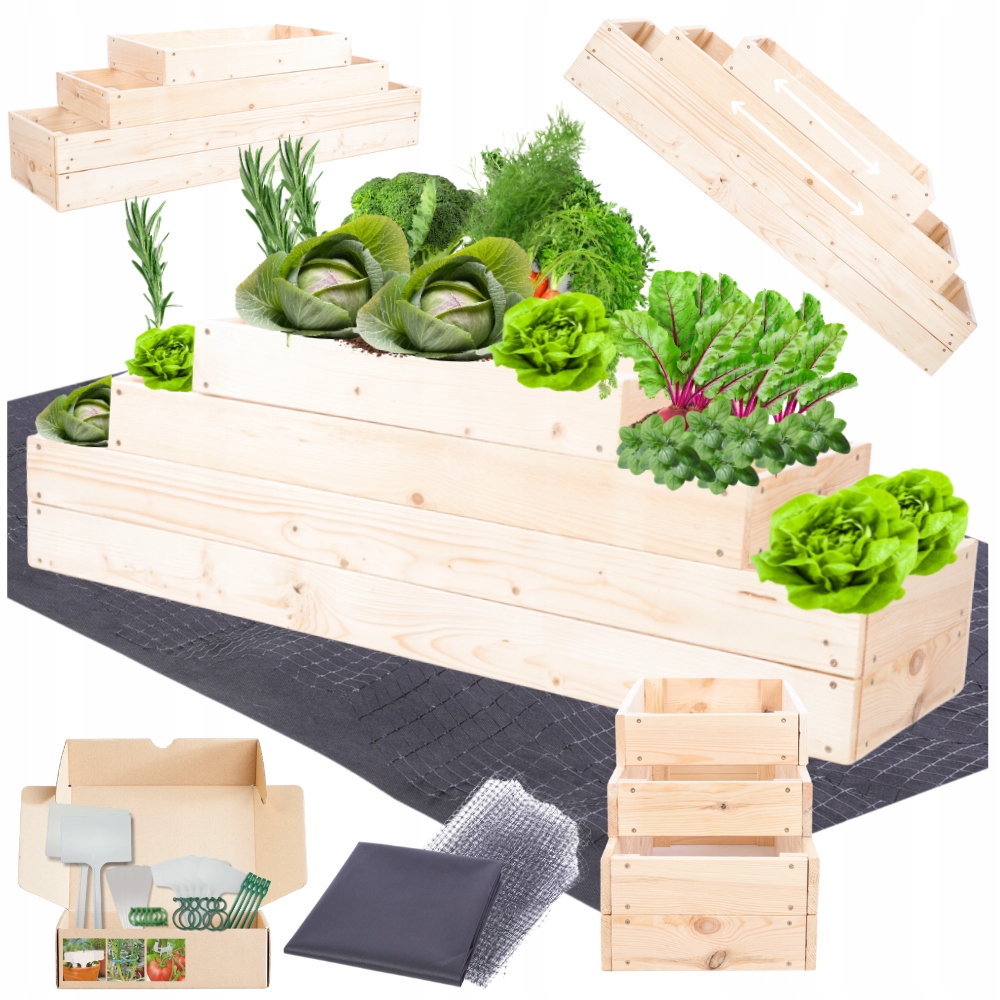Kaskádový vyvýšený záhon s nastavitelnou dřevěnou zeleninová zahrada 36x120x30