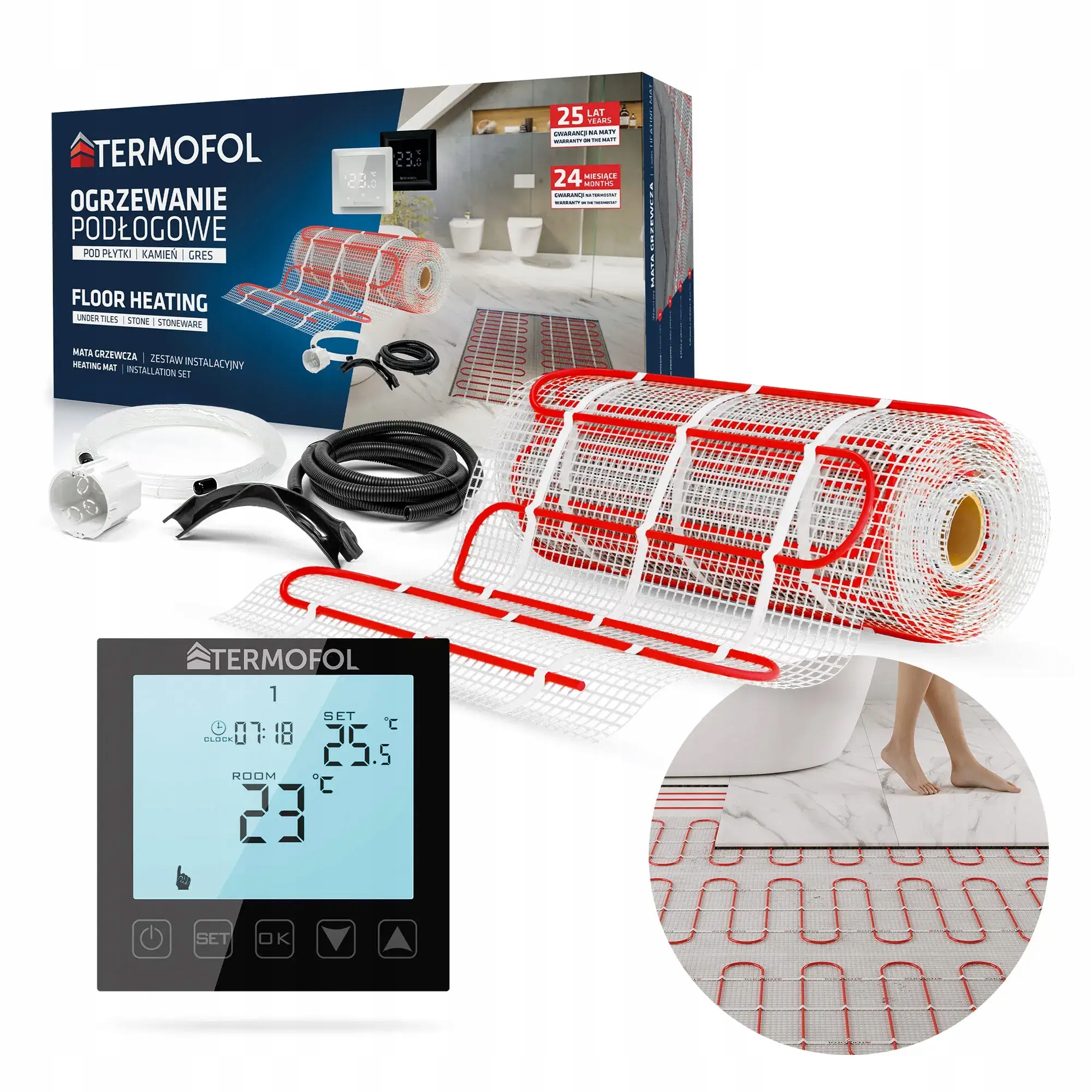 Set Vykurovacia Podložka plocha 9 m2 šírka 50 cm 150 W TF-H1 Black