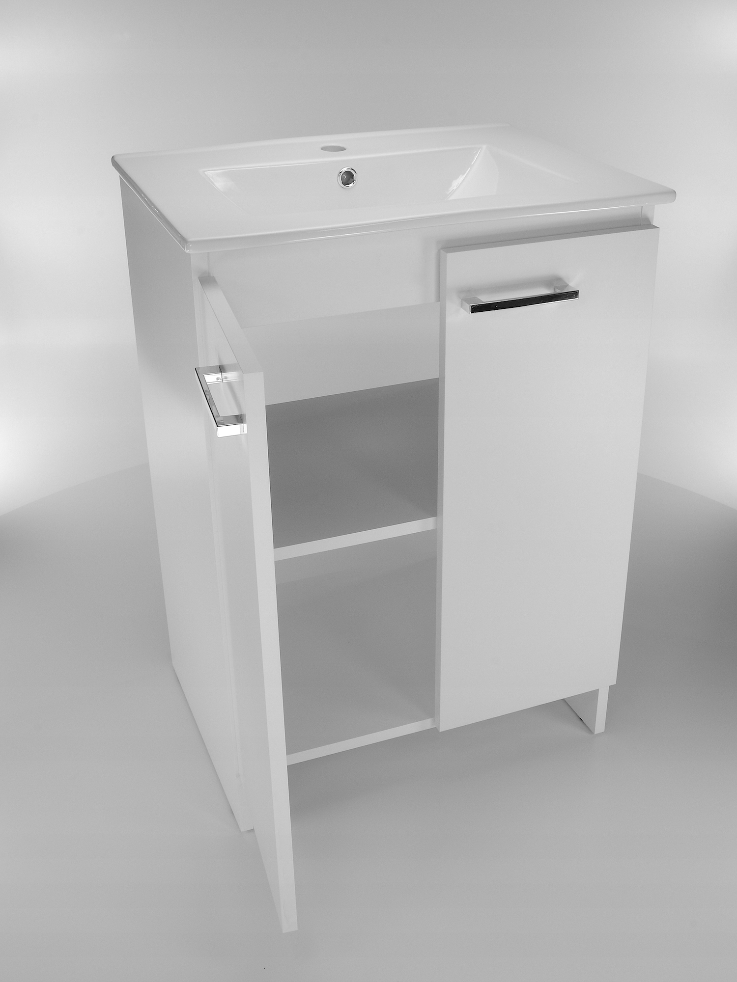 Szafka łazienkowa z umywalką biała stojąca i półka mat 60 cm do WC pojemna Wysokość mebla 85 cm