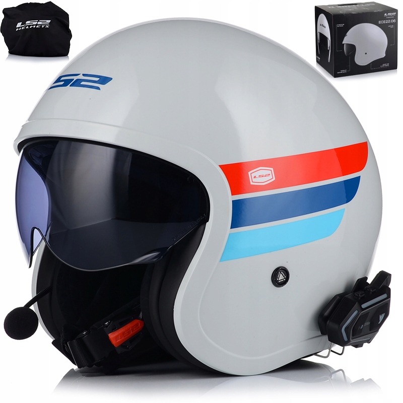 Motocyklová Prilba LS2 OF599 Spitfire Retro Biela Interkom 1ST Bluetooth