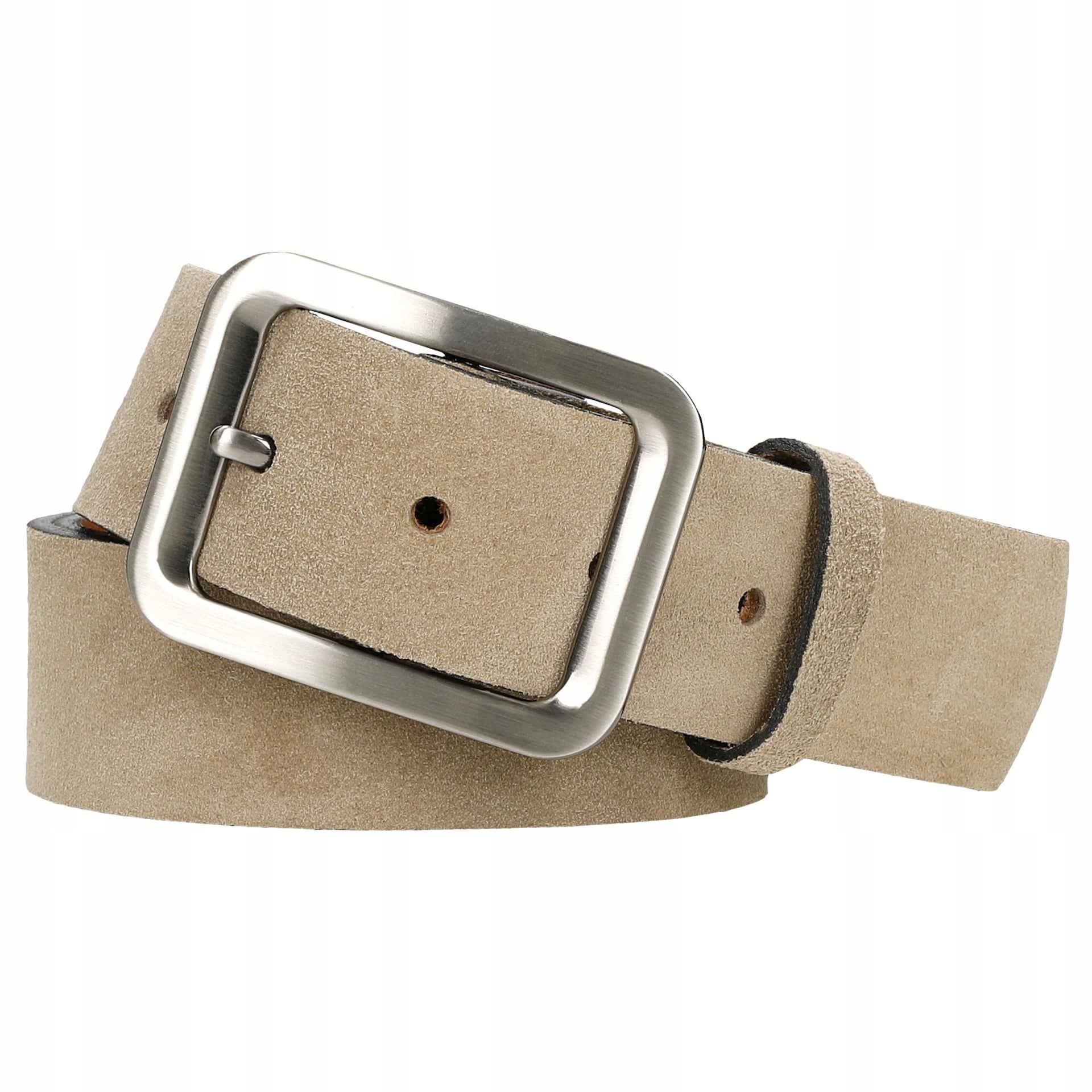 Pasek Damski Skórzany zamszowy z weluru Srebrna Klamra Beżowy Wojas 90 cm
