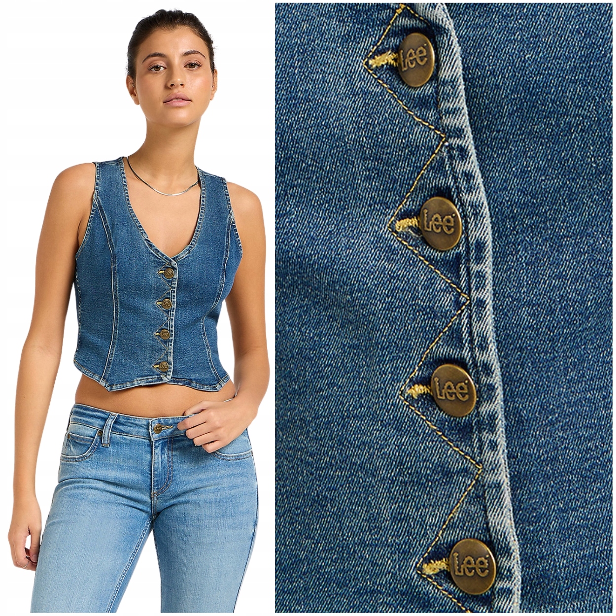 Lee Foreverfit Vest Meteoric přiléhavá krátká džínová vesta dámská L