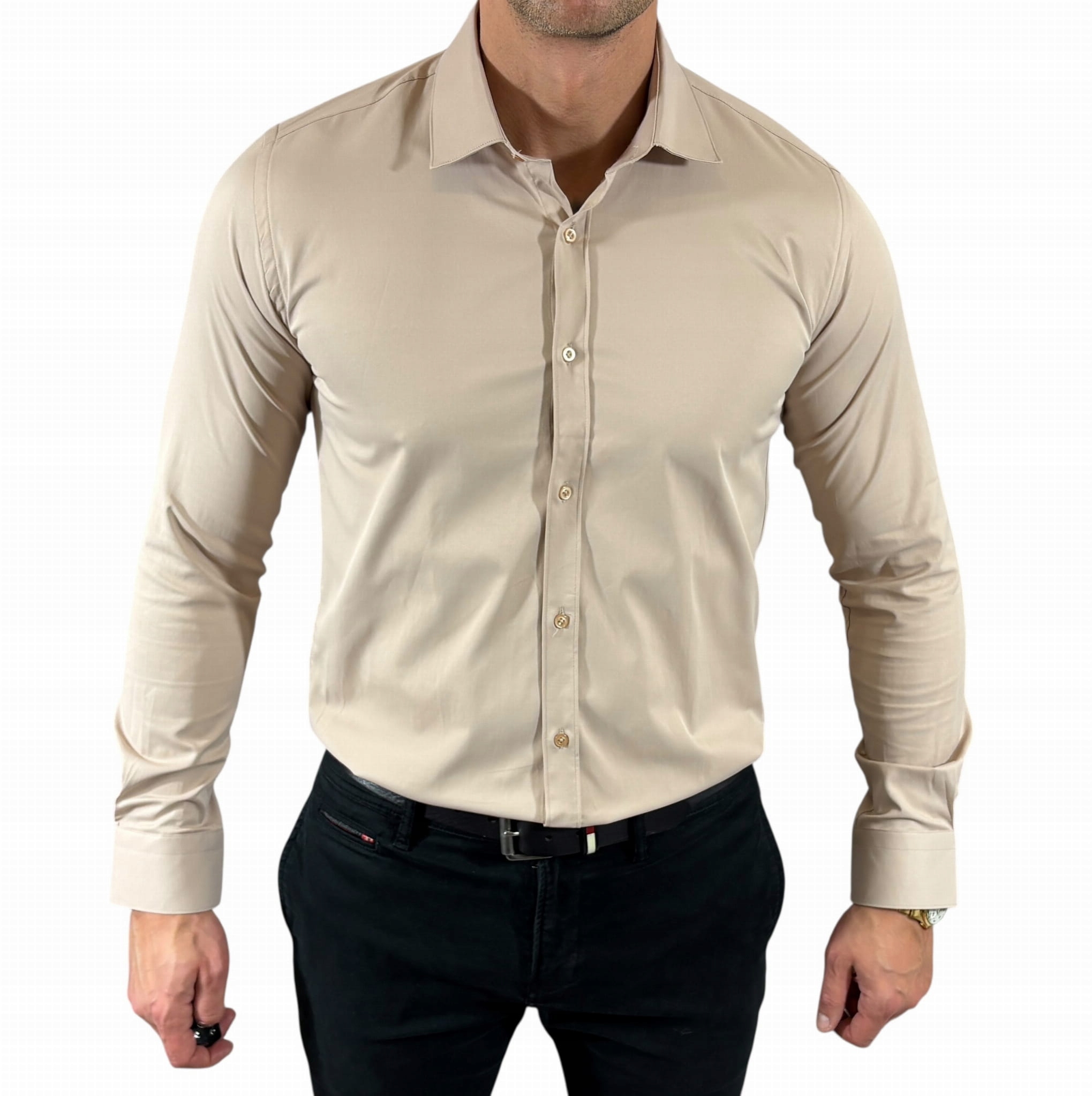 Košile regular klasická saténová hladká elegantní světle béžová 150/12 EGO05