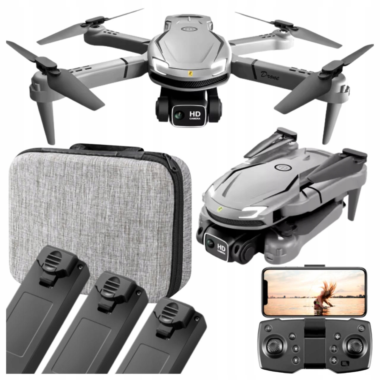 Dron Z Podwójną Kamerą 3x Bateria Profesjonalny Zdalnie Sterowany Walizka