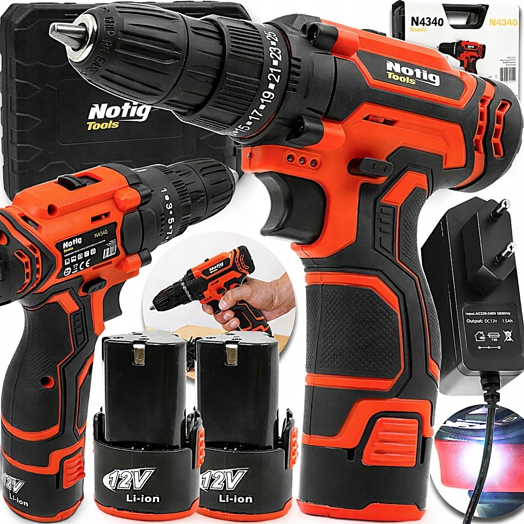 Wiertarko Wkrętarka Akumulatorowa 12V Li-Lon 2x Aku 2 Baterie Ładowarka
