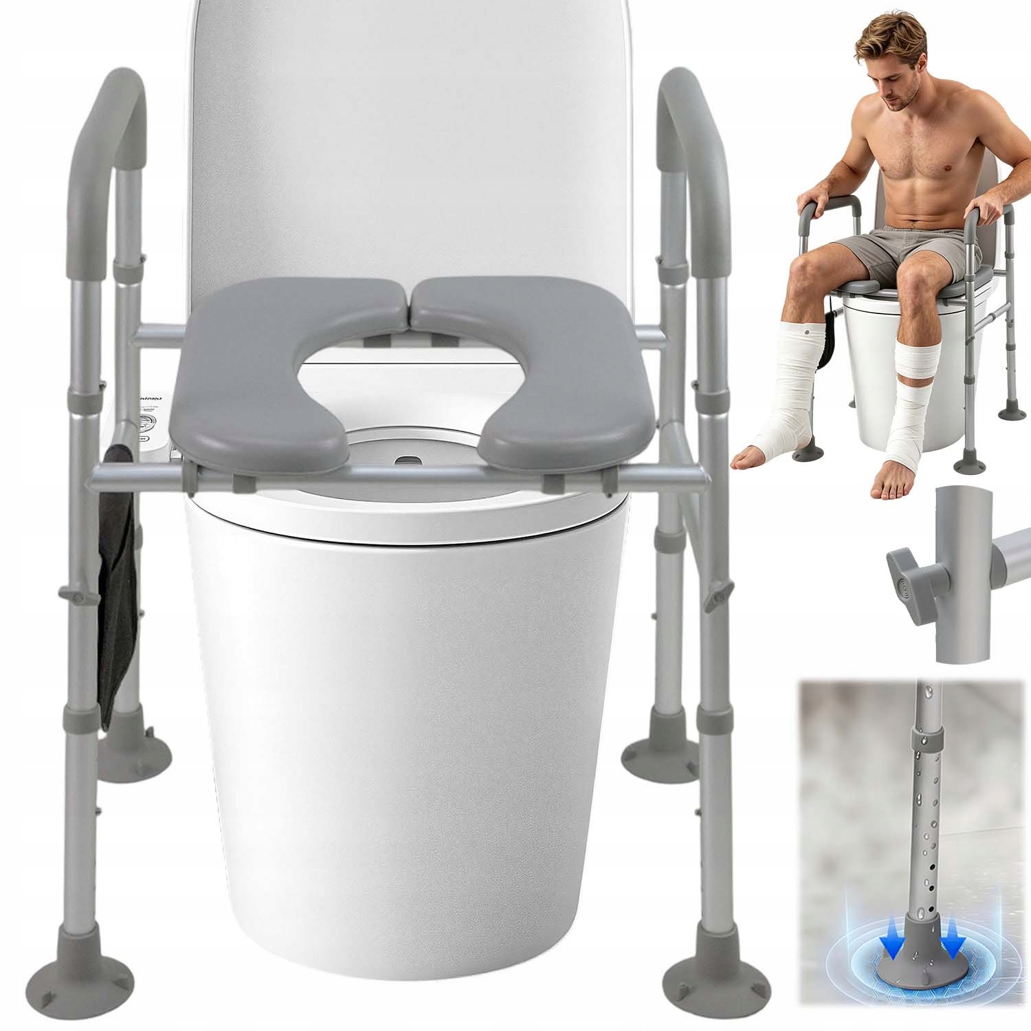 Dla Seniora Krzesło Toaletowe Tapicerowane Toaleta Wc Trwały Szary