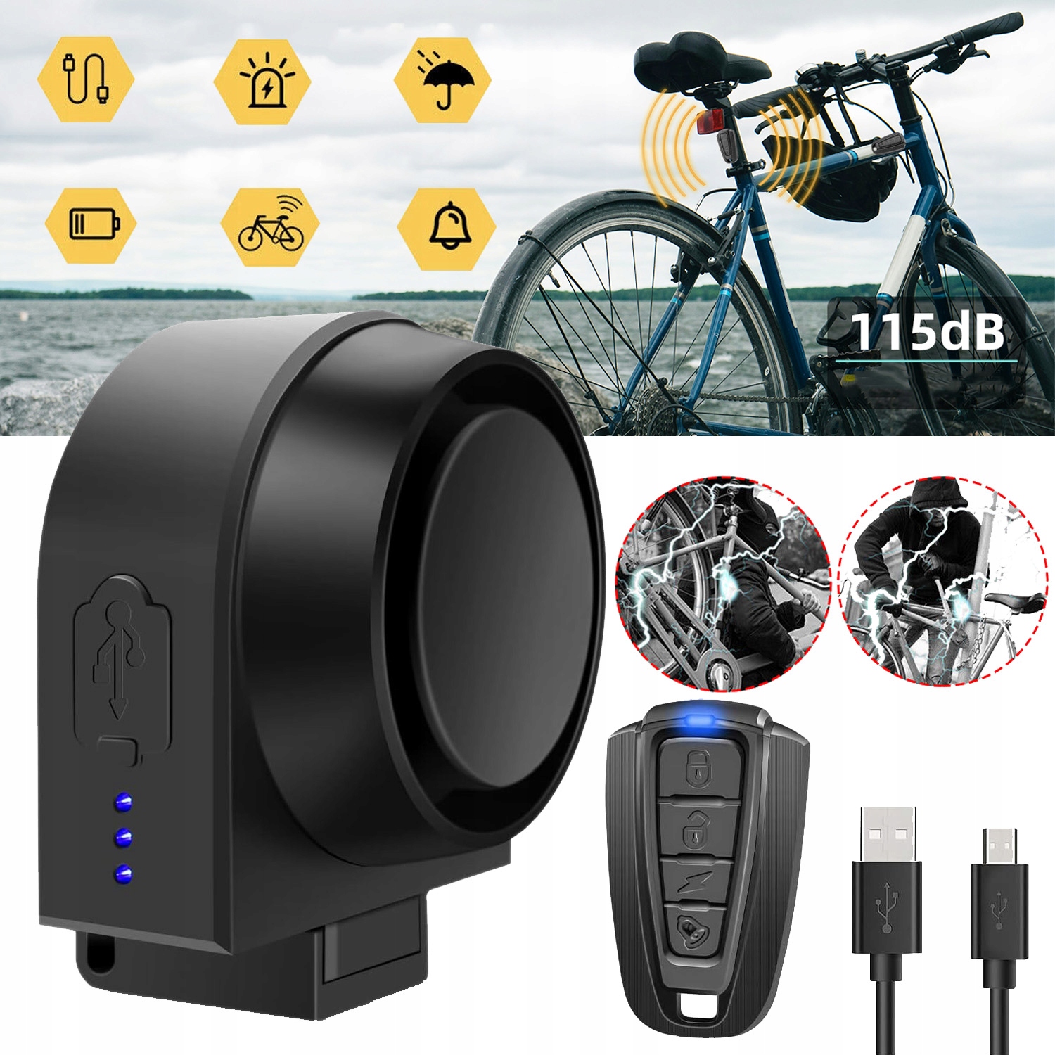 ALARM ROWEROWY, Z PILOT ZDALNEGO STEROWANIA, 115DB SUPER LOUD, DO MOTOCYKLA